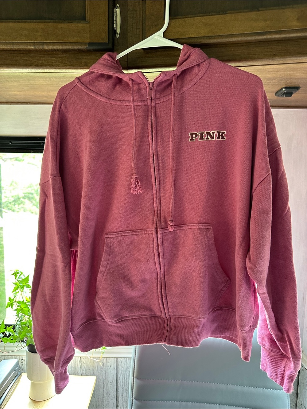 PINK Victoria's Secret Logo Hoodie in Bright Pink and Maroon